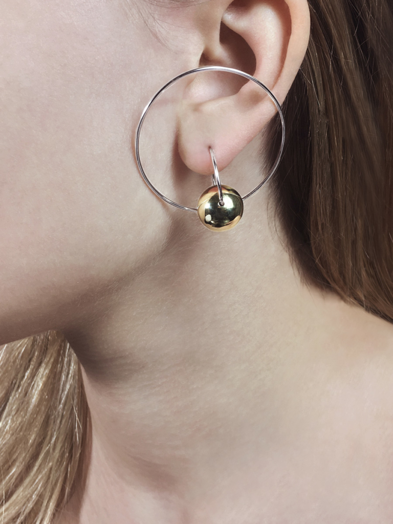 Satellite earring Large silver and yellow vermeil